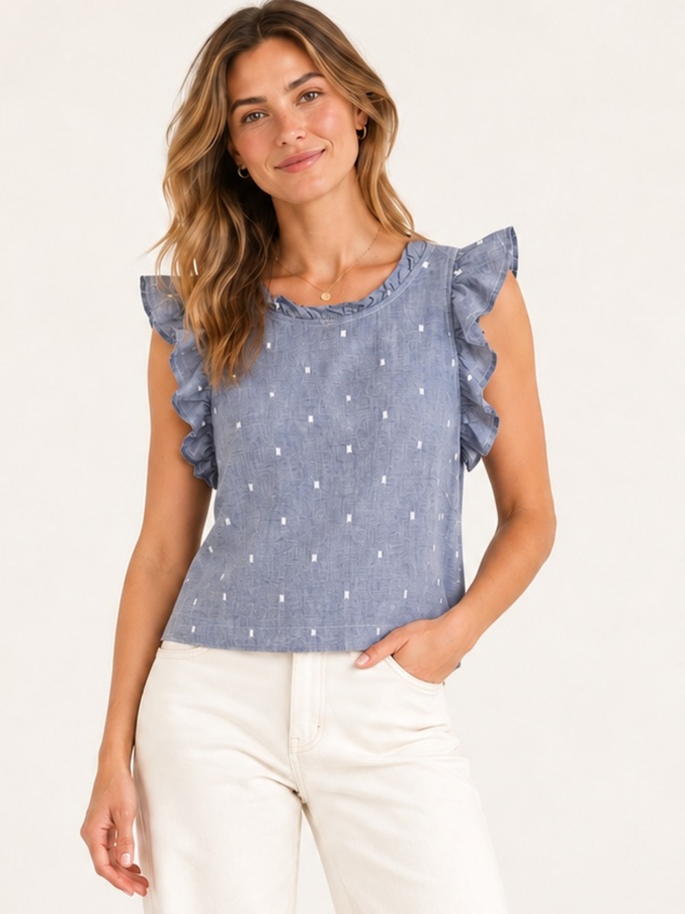 Bella Dahl Blue Ruffle Sleeve Cotton Blouse Size M